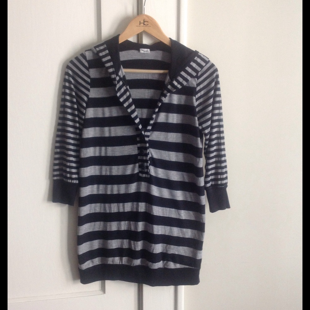 Splendid Black and Gray Striped Hooded Sweater